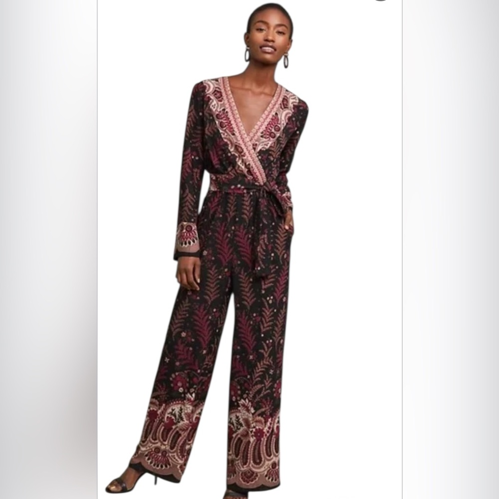 Anthropologie Black and Red Bohemian Jumpsuit